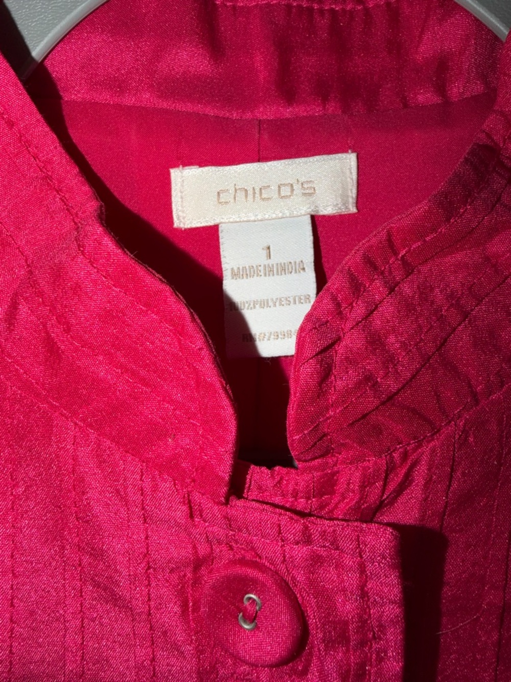 Chico's Raspberry Pink Button-Front Collared Blouse - Picture 2 of 3